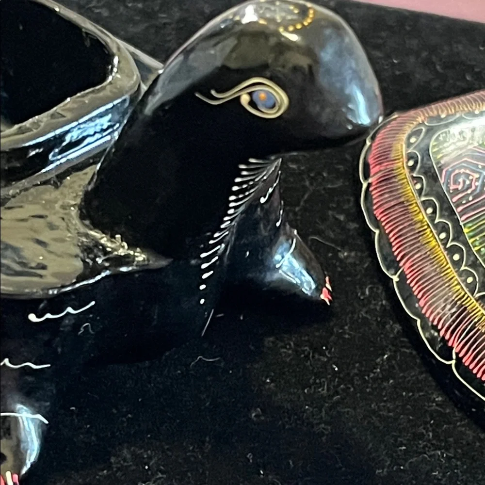 Artisan Black and Multicolor wood Turtle Vanity Tray